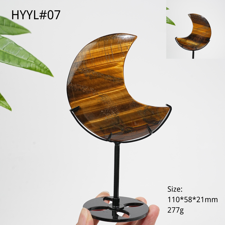 Unique,Natural Crystal Tiger Eye Moon With Stand