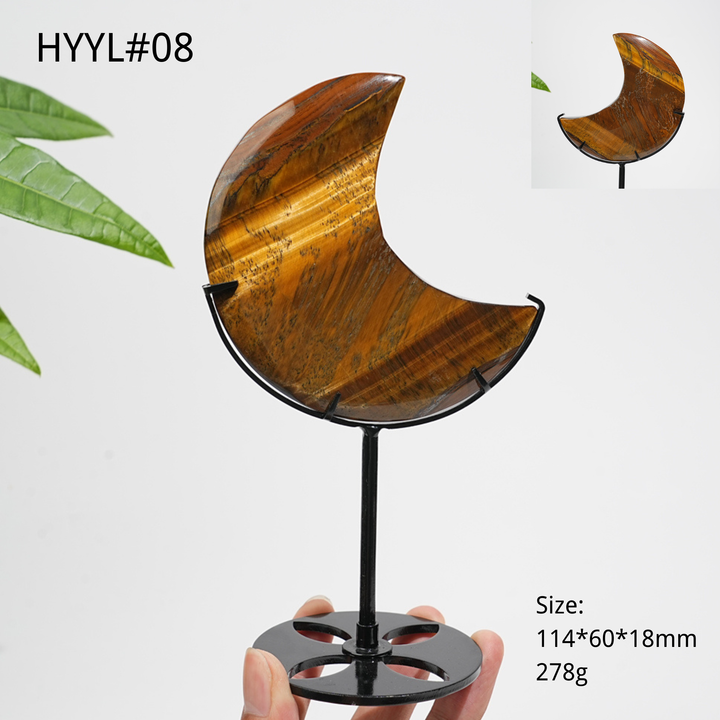 Unique,Natural Crystal Tiger Eye Moon With Stand