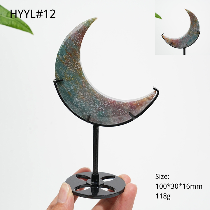 Luna Creciente de Jaspe Oceánico de Cristal Natural Única