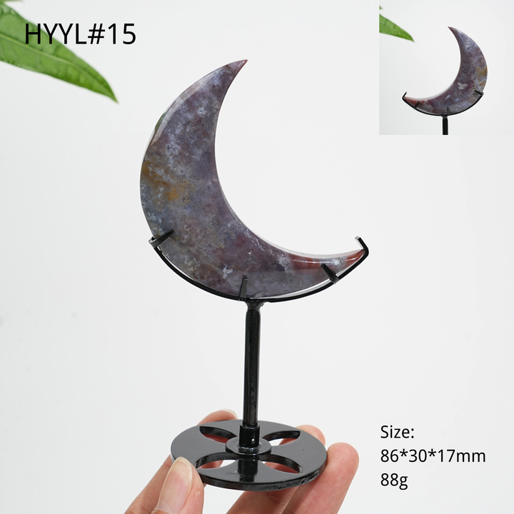 Luna Creciente de Jaspe Oceánico de Cristal Natural Única