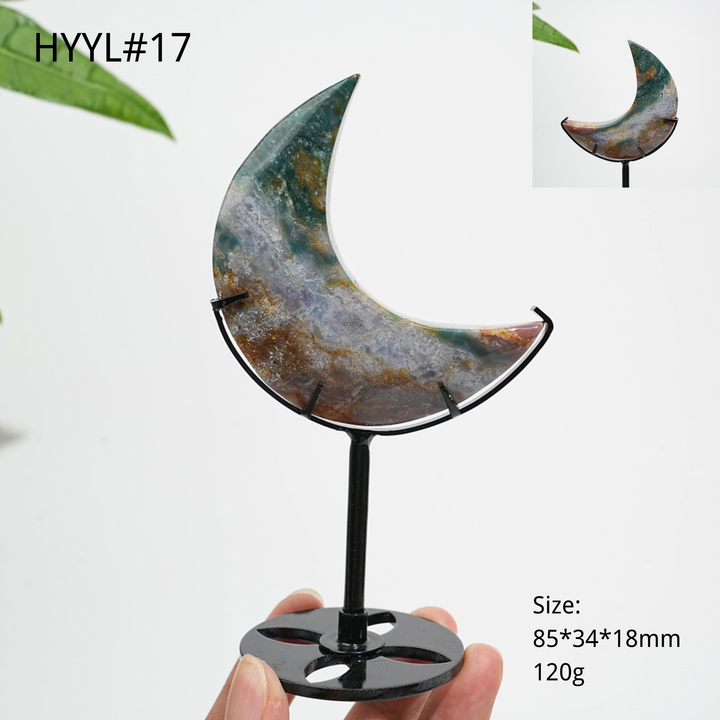 Luna Creciente de Jaspe Oceánico de Cristal Natural Única
