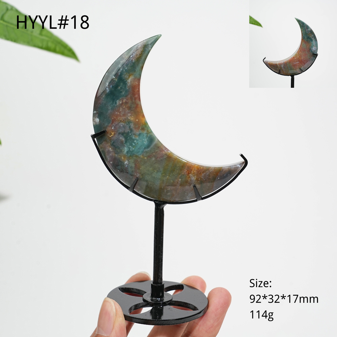 Luna Creciente de Jaspe Oceánico de Cristal Natural Única