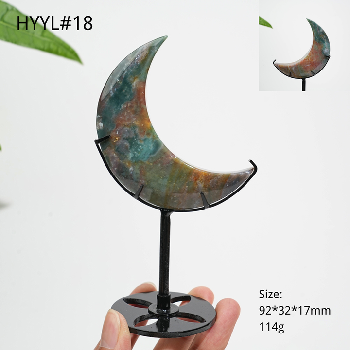 Luna Creciente de Jaspe Oceánico de Cristal Natural Única