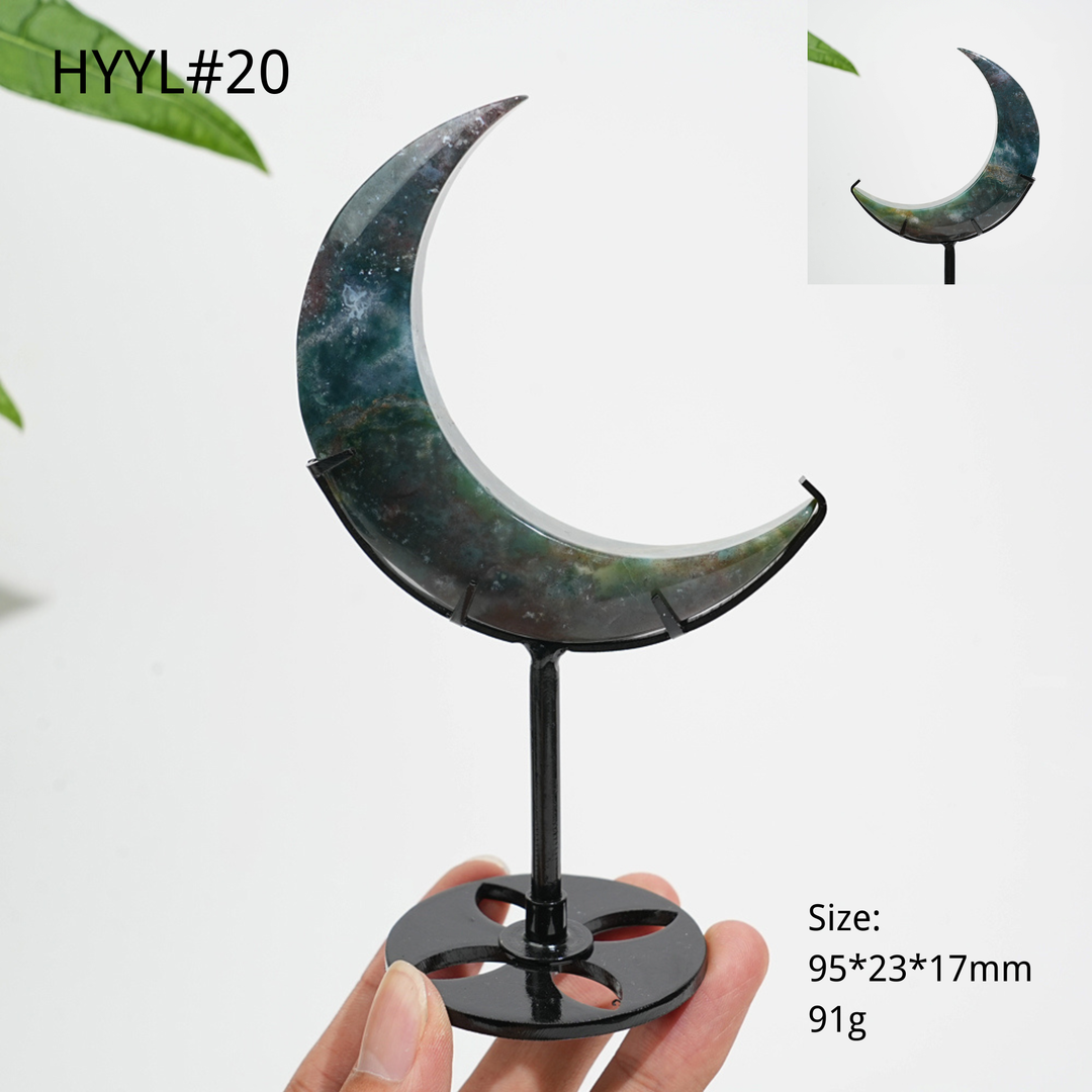 Luna Creciente de Jaspe Oceánico de Cristal Natural Única
