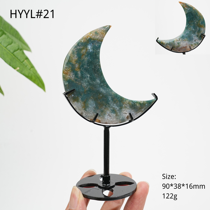 Luna Creciente de Jaspe Oceánico de Cristal Natural Única