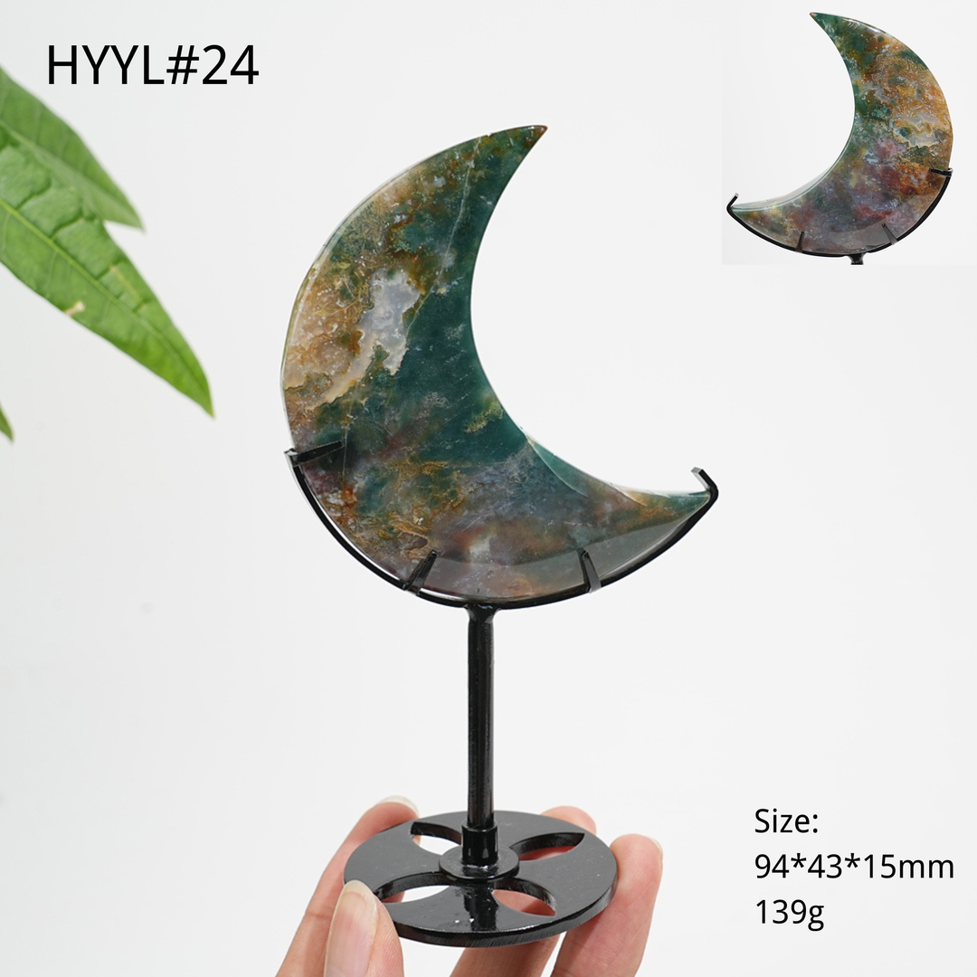 Luna Creciente de Jaspe Oceánico de Cristal Natural Única
