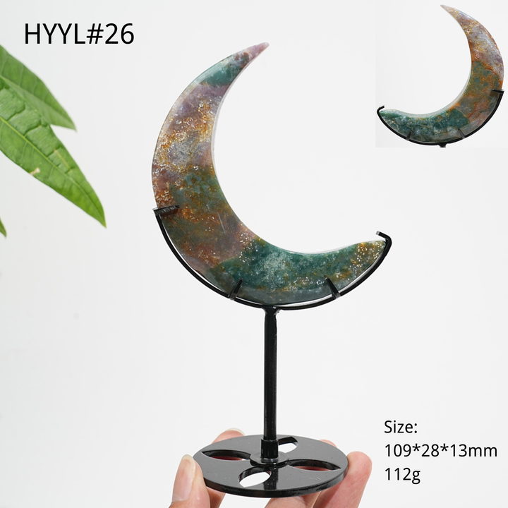 Luna Creciente de Jaspe Oceánico de Cristal Natural Única