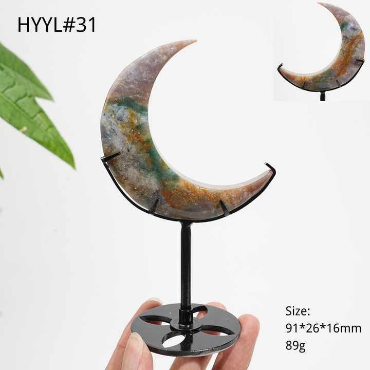 Luna Creciente de Jaspe Oceánico de Cristal Natural Única