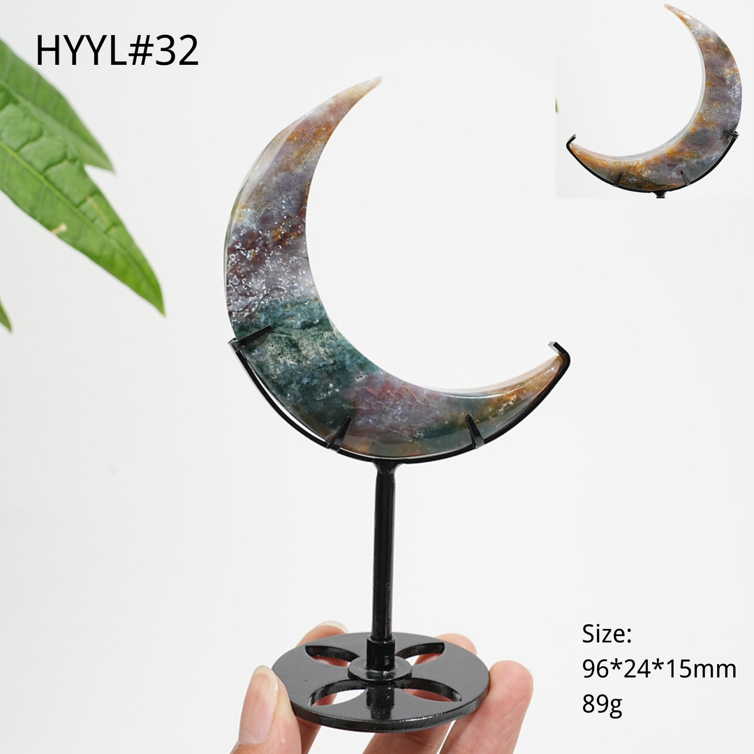 Luna Creciente de Jaspe Oceánico de Cristal Natural Única