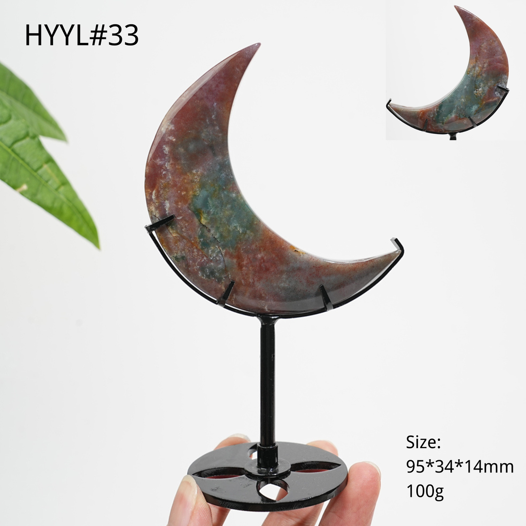 Luna Creciente de Jaspe Oceánico de Cristal Natural Única