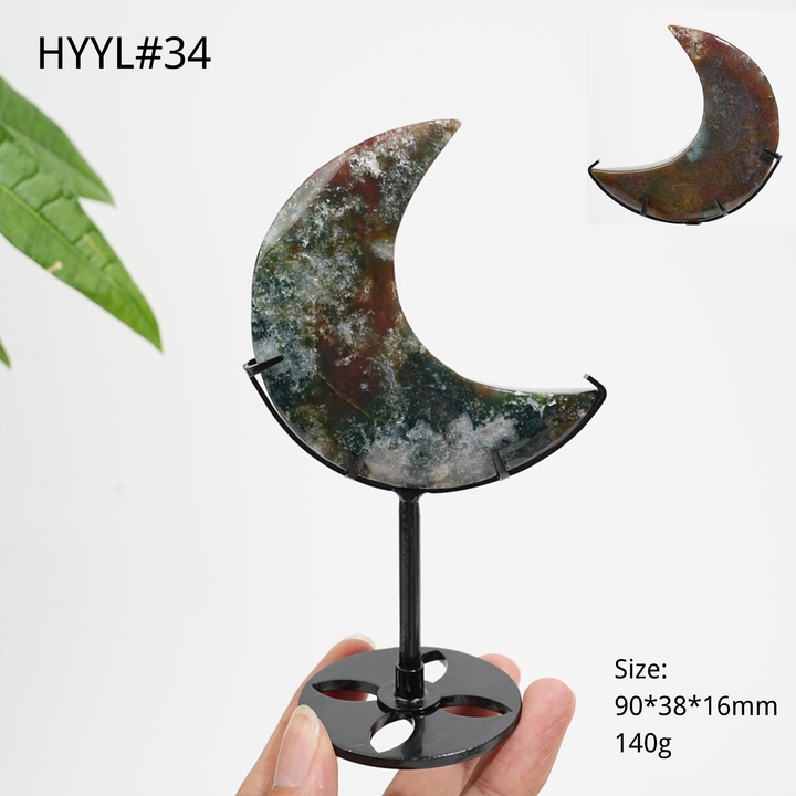 Luna Creciente de Jaspe Oceánico de Cristal Natural Única