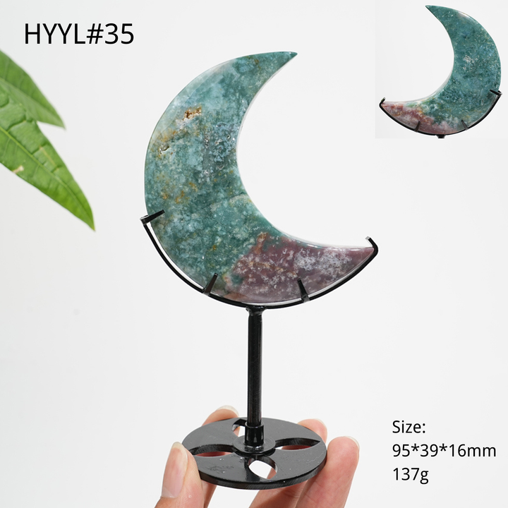 Luna Creciente de Jaspe Oceánico de Cristal Natural Única