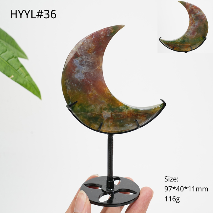 Luna Creciente de Jaspe Oceánico de Cristal Natural Única