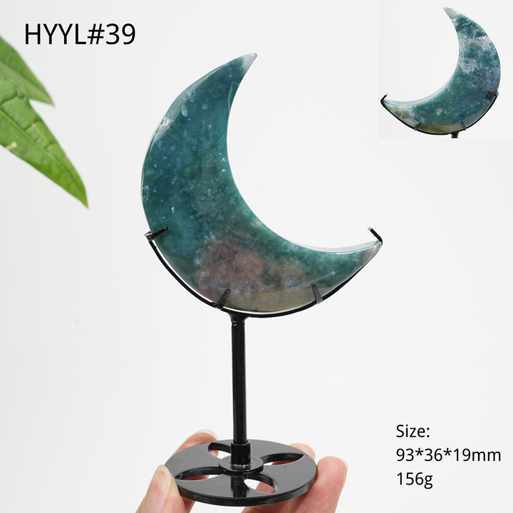 Luna Creciente de Jaspe Oceánico de Cristal Natural Única