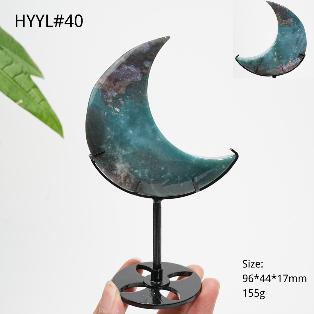 Luna Creciente de Jaspe Oceánico de Cristal Natural Única