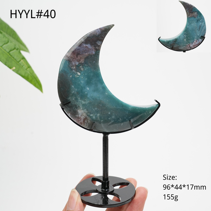 Luna Creciente de Jaspe Oceánico de Cristal Natural Única