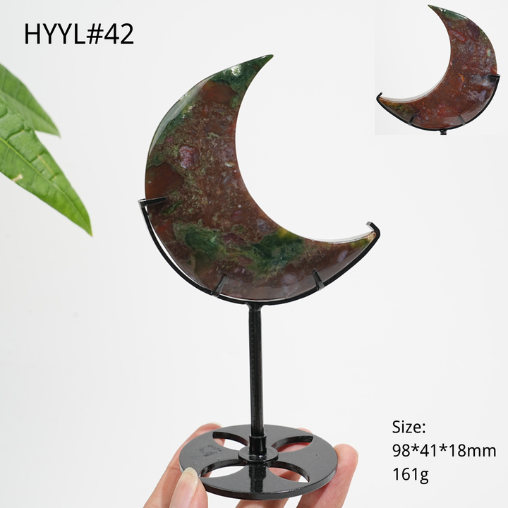 Luna Creciente de Jaspe Oceánico de Cristal Natural Única