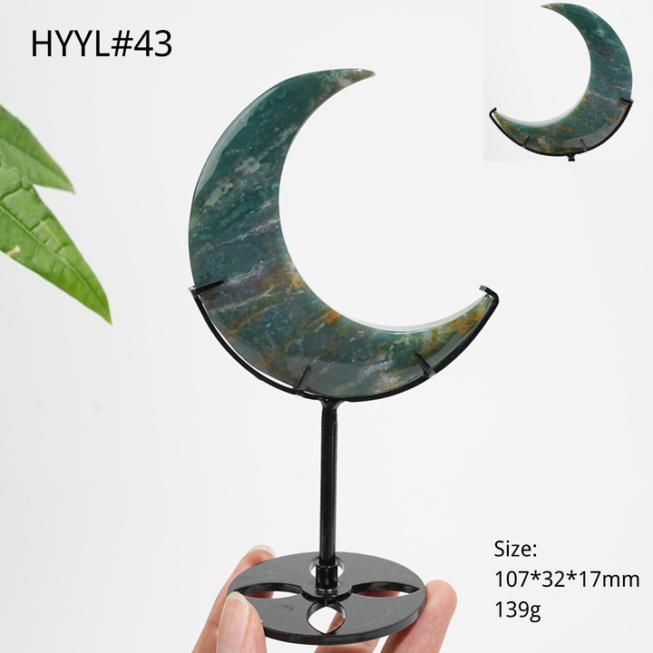 Luna Creciente de Jaspe Oceánico de Cristal Natural Única