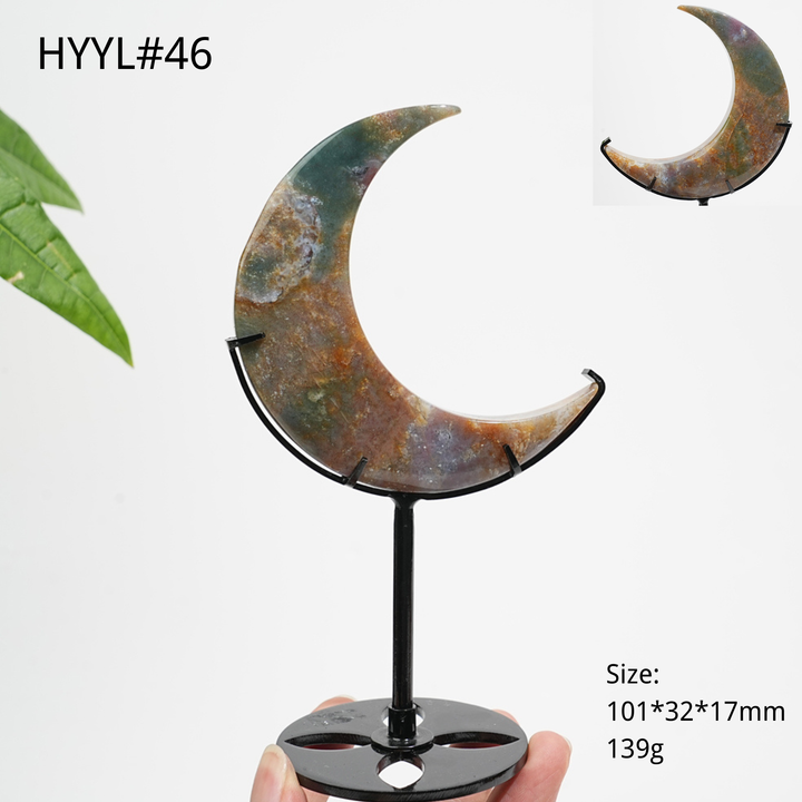 Luna Creciente de Jaspe Oceánico de Cristal Natural Única