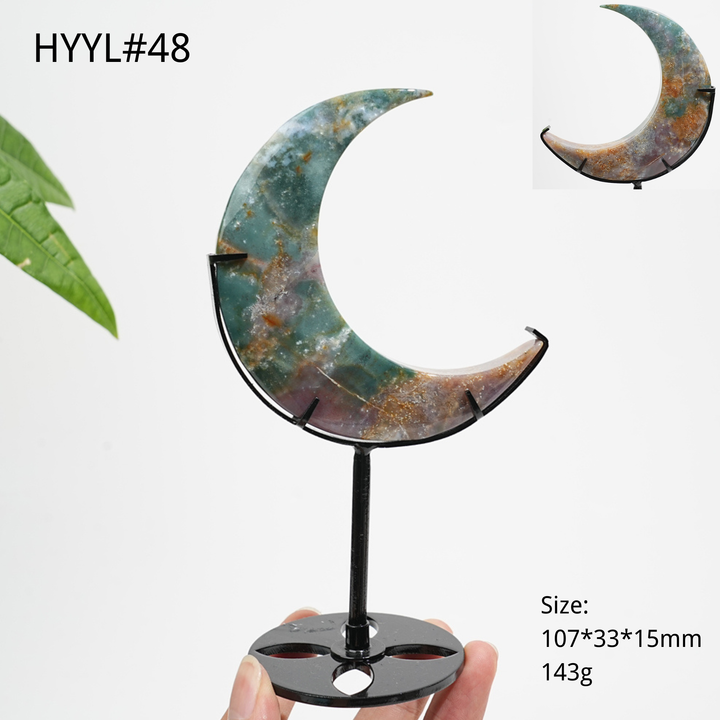 Luna Creciente de Jaspe Oceánico de Cristal Natural Única