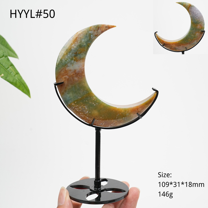 Luna Creciente de Jaspe Oceánico de Cristal Natural Única