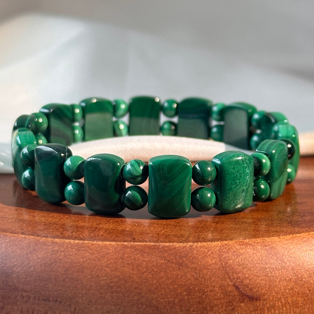 Malachite Square Bead Bracelet 12.2-12.4mm