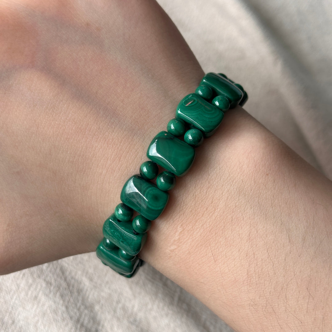 Malachite Square Bead Bracelet 12.2-12.4mm
