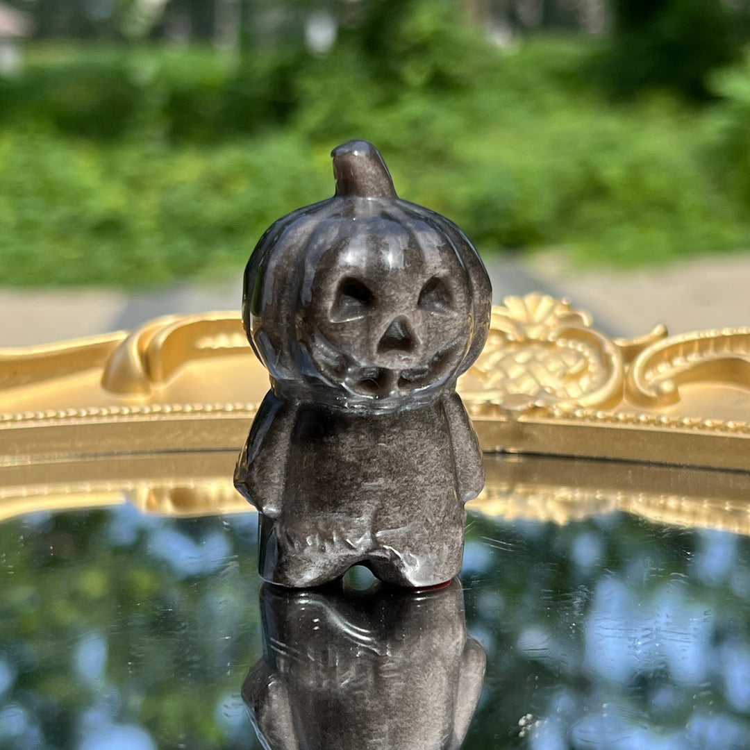 Silver Obsidian Pumpkin Person