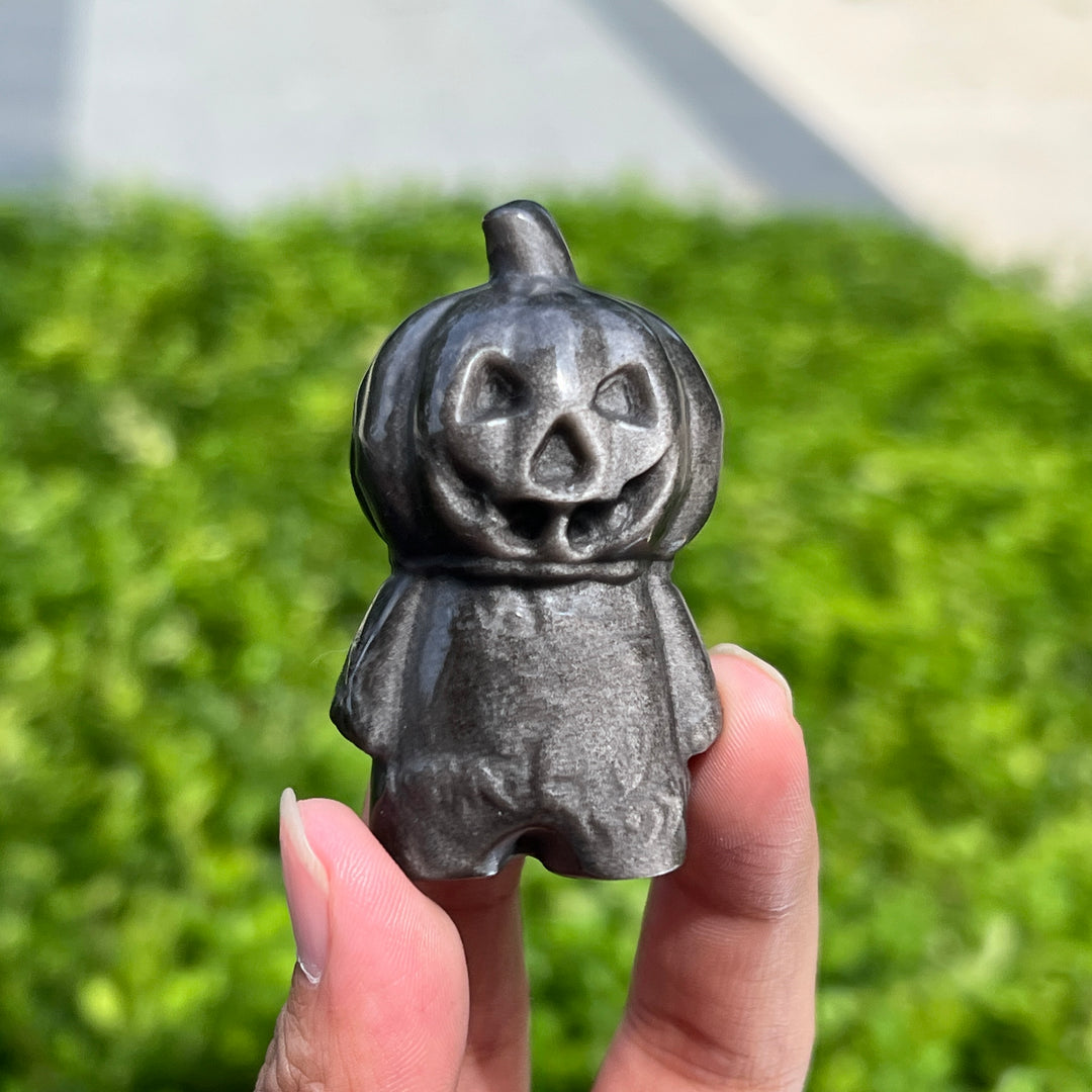 Silver Obsidian Pumpkin Person