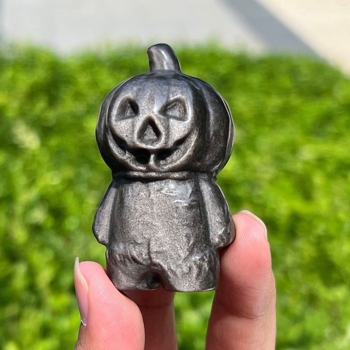 Silver Obsidian Pumpkin Person