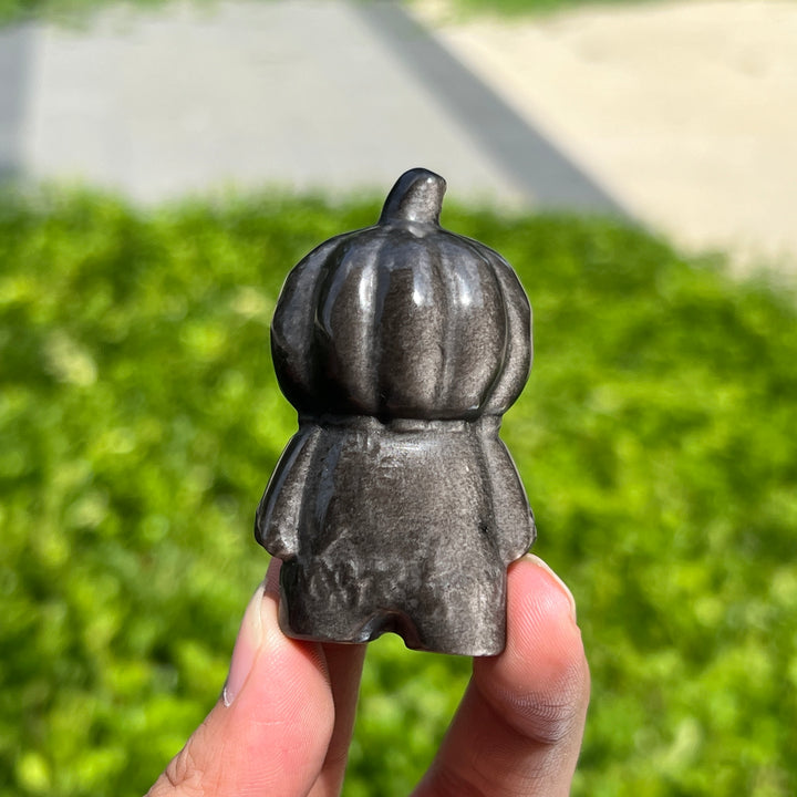 Silver Obsidian Pumpkin Person