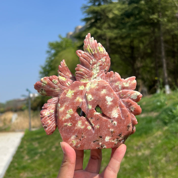 Unique,Natural Red Calcite with Serpentine and Phlogopite Phoenix Carving
