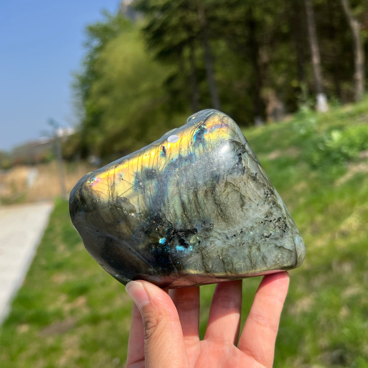 Unique,A Slightly Imperfect Natural Labradorite Maitreya Buddha Carving
