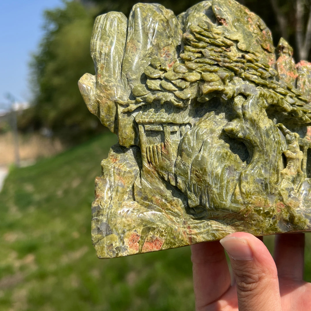 Unique,Natural Unakite Pine Tree Carving