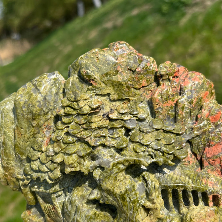 Unique,Natural Unakite Pine Tree Carving