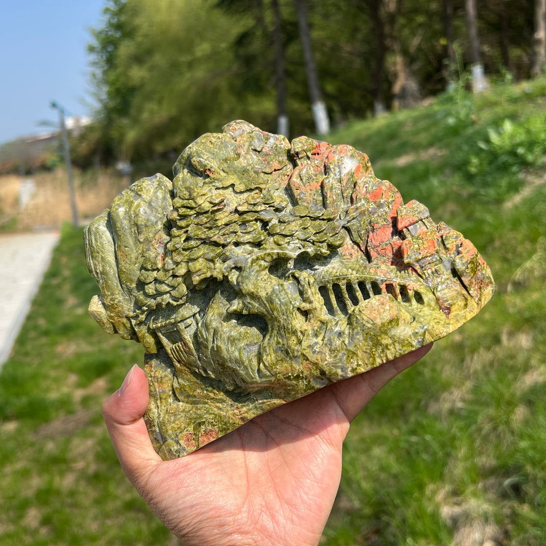 Unique,Natural Unakite Pine Tree Carving
