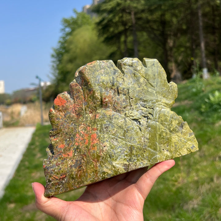 Unique,Natural Unakite Pine Tree Carving