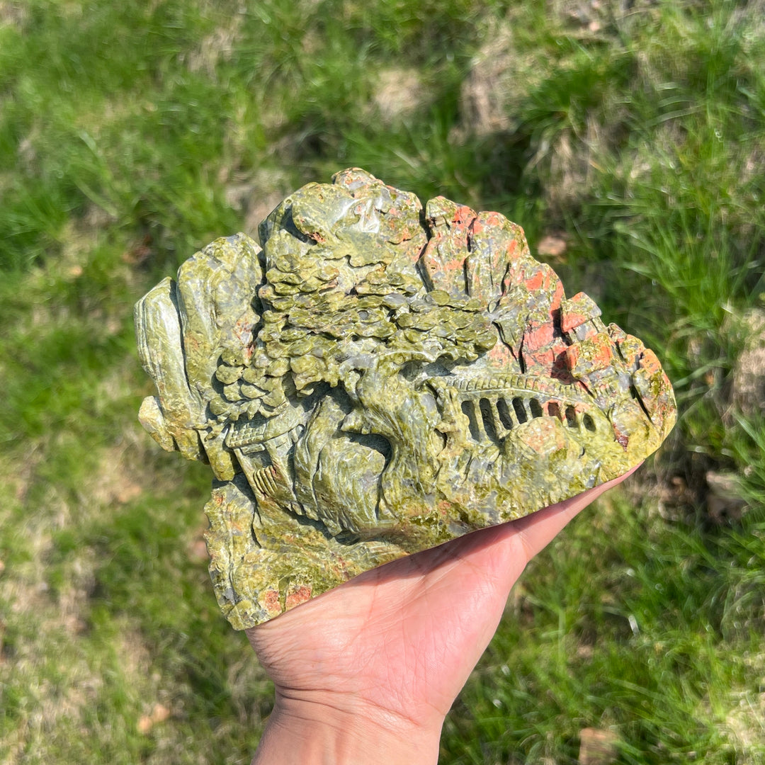 Unique,Natural Unakite Pine Tree Carving