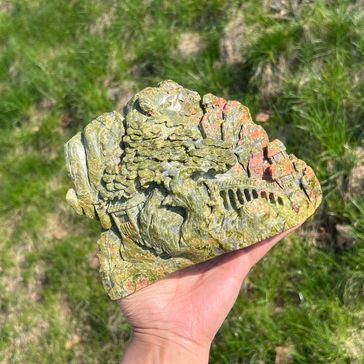 Unique,Natural Unakite Pine Tree Carving