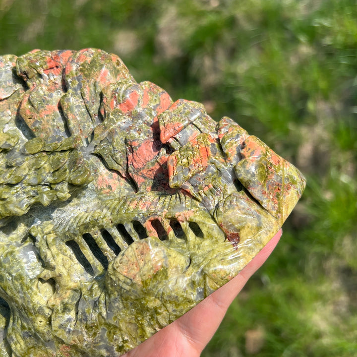 Unique,Natural Unakite Pine Tree Carving