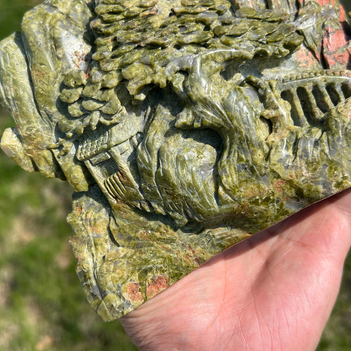 Unique,Natural Unakite Pine Tree Carving