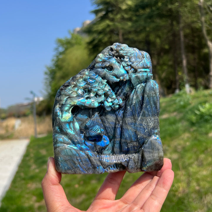 Unique,A Slightly Imperfect Labradorite Pine Tree Carving