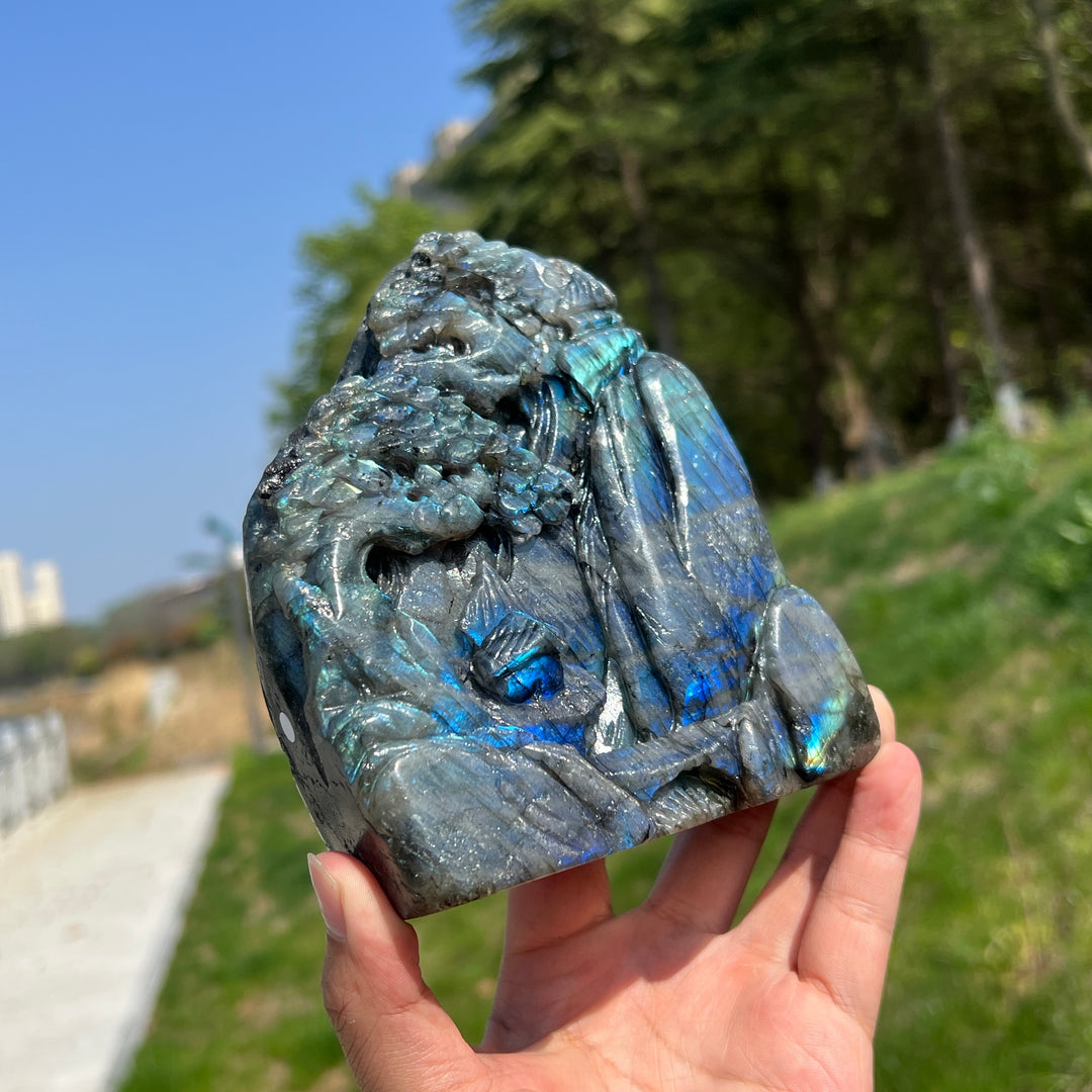 Unique,A Slightly Imperfect Labradorite Pine Tree Carving