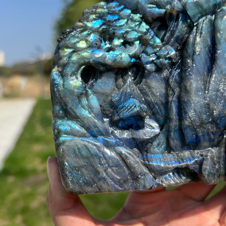Unique,A Slightly Imperfect Labradorite Pine Tree Carving