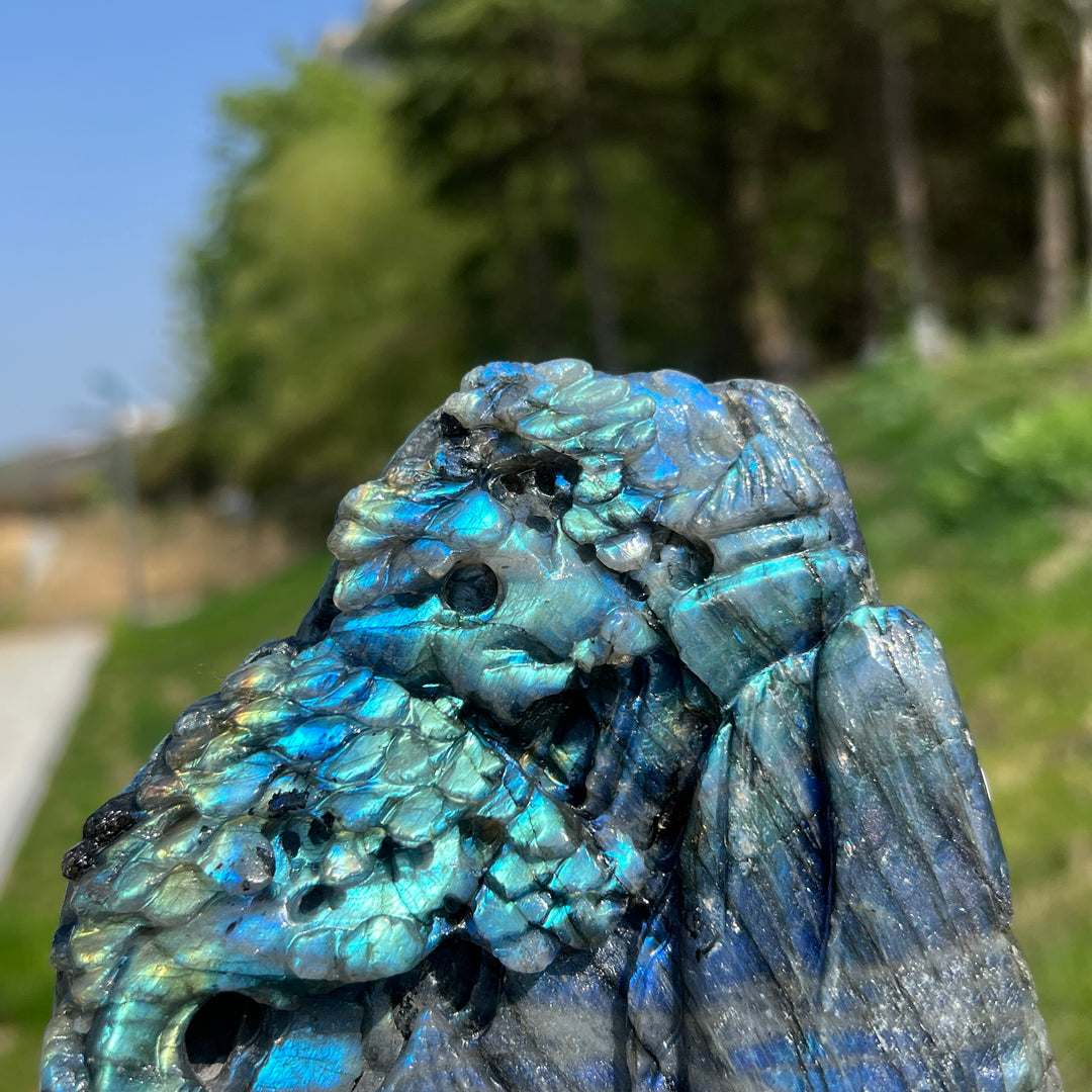 Unique,A Slightly Imperfect Labradorite Pine Tree Carving