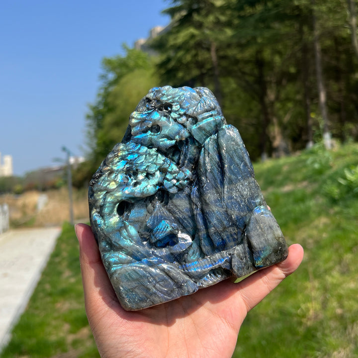 Unique,A Slightly Imperfect Labradorite Pine Tree Carving