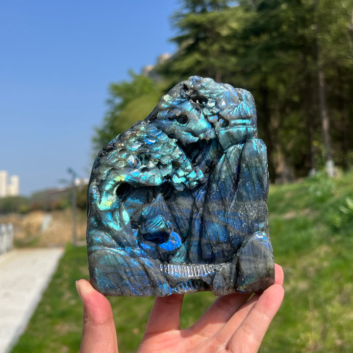 Unique,A Slightly Imperfect Labradorite Pine Tree Carving