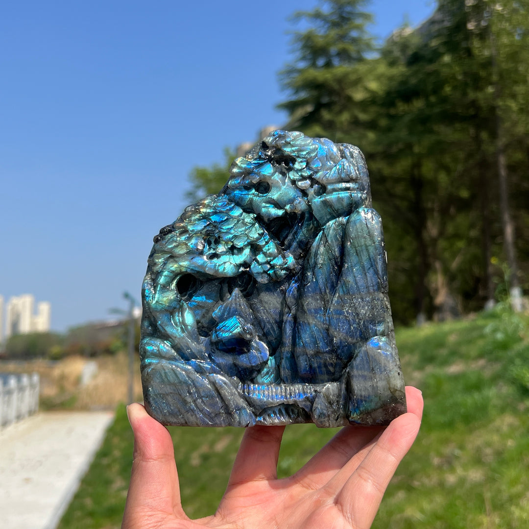 Unique,A Slightly Imperfect Labradorite Pine Tree Carving