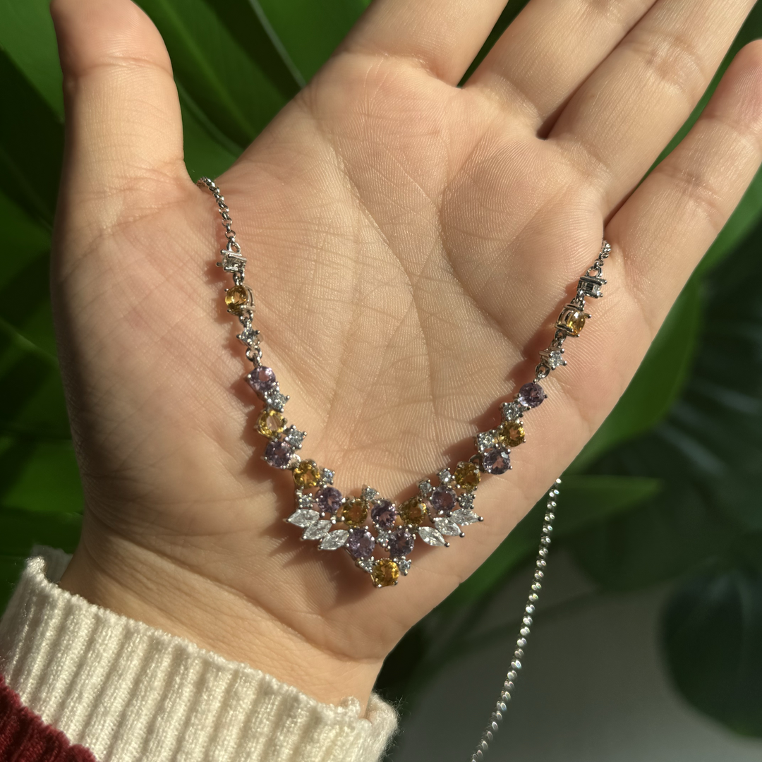 Luxury Citrine And Amethyst Necklace, S925