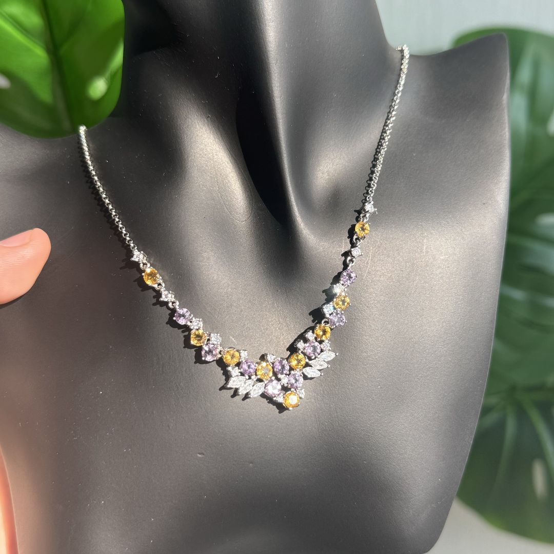 Luxury Citrine And Amethyst Necklace, S925